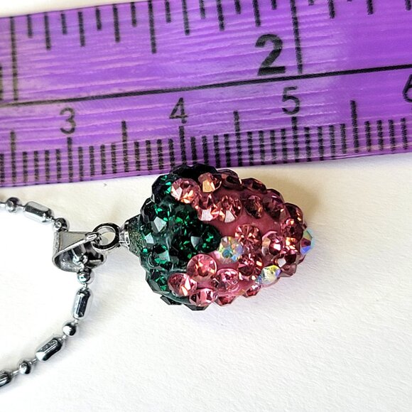 Kids or Teens Rose Pink Strawberry Pendant 925 Silver on a 18K Silver Chain - Picture 5 of 14